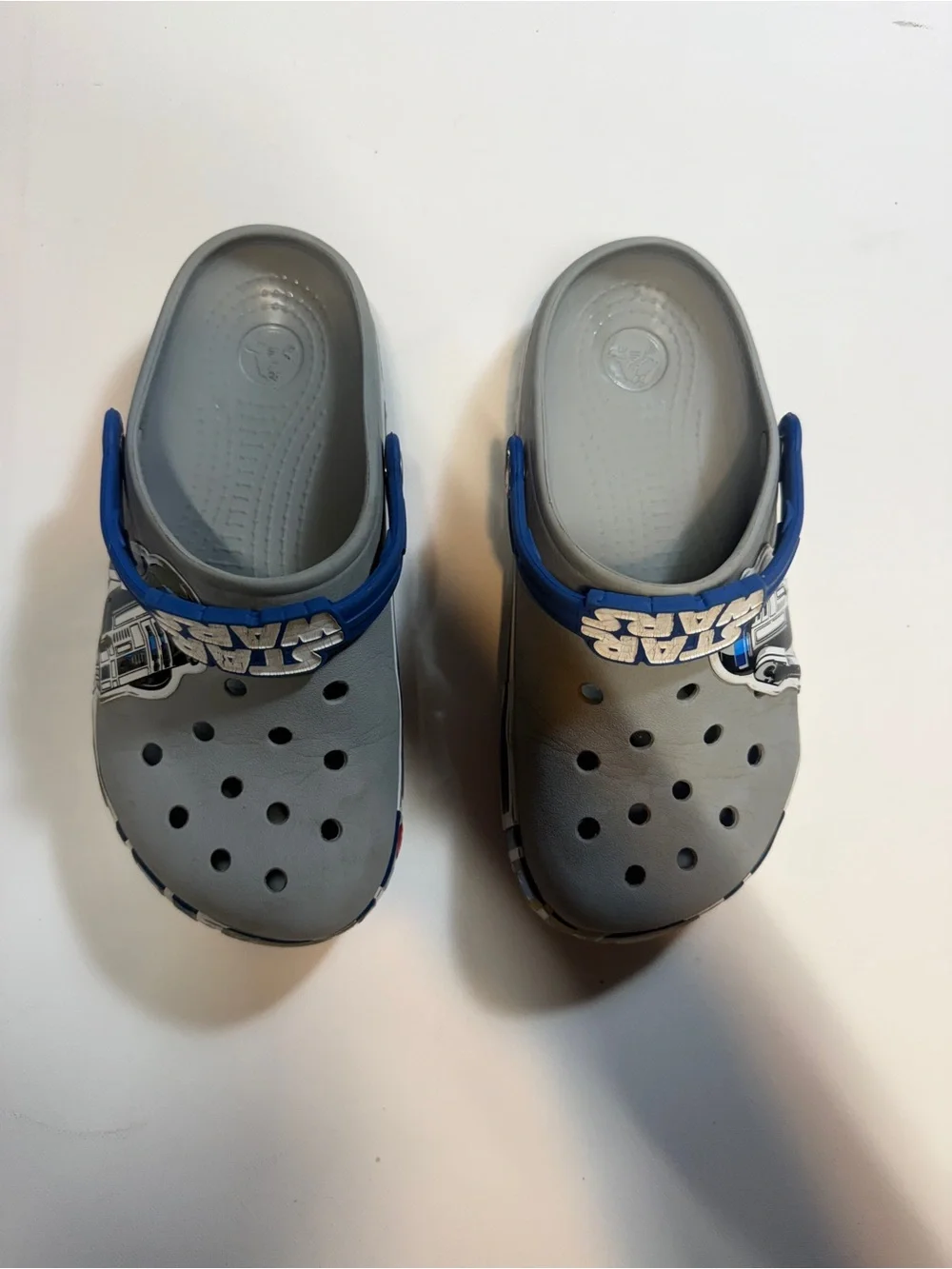 CROCS Kids Gray Clogs with Blue Star Wars Heel Straps